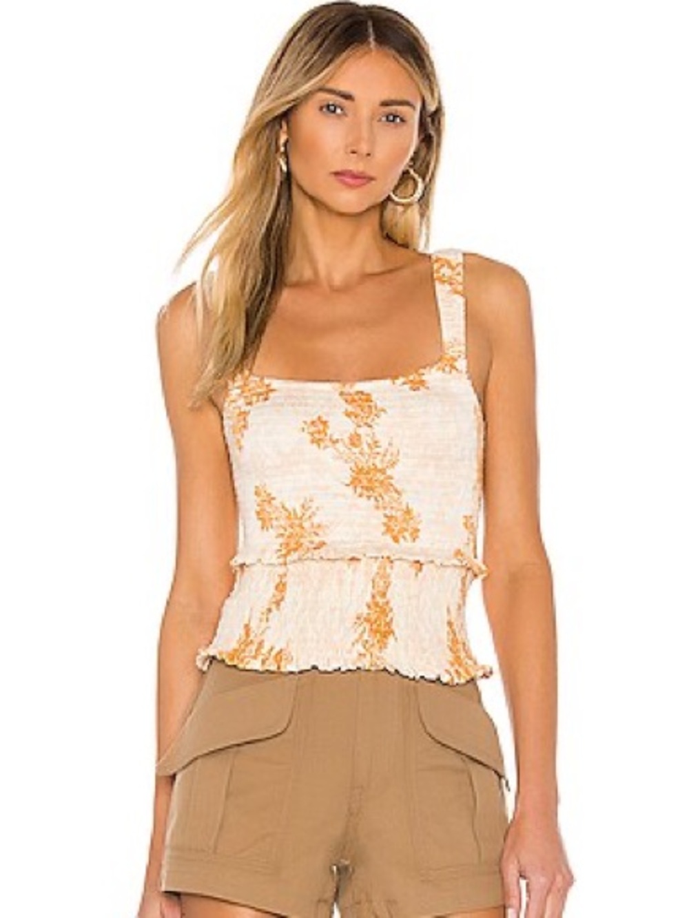 Free People Hannah printed smocked tank Top Size Medium